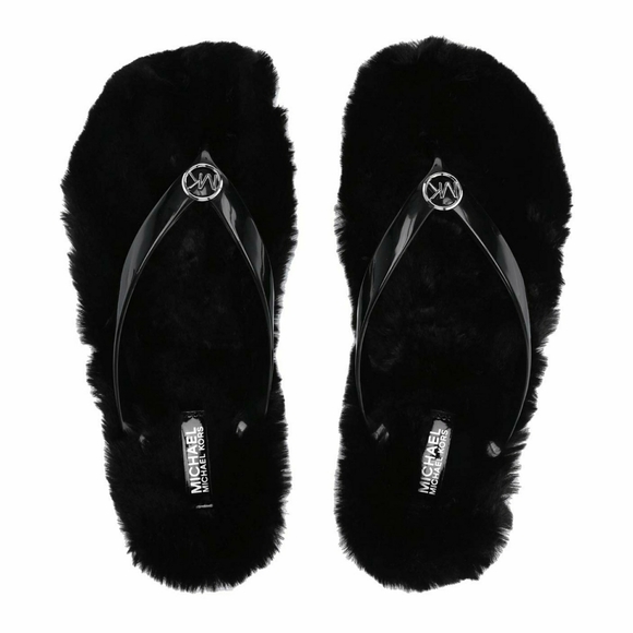 ๐ MICHAEL KORS Logo Faux Fur Flip Flop Sandals - Picture 2 of 7
